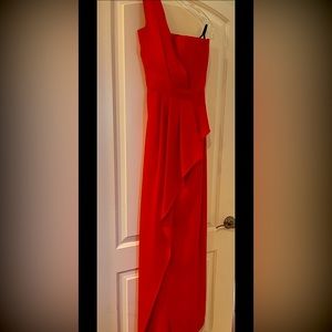 Red BCBG one shoulder maxi dress!